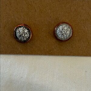Elegant Pave Crystal and Bronze Stud Earrings